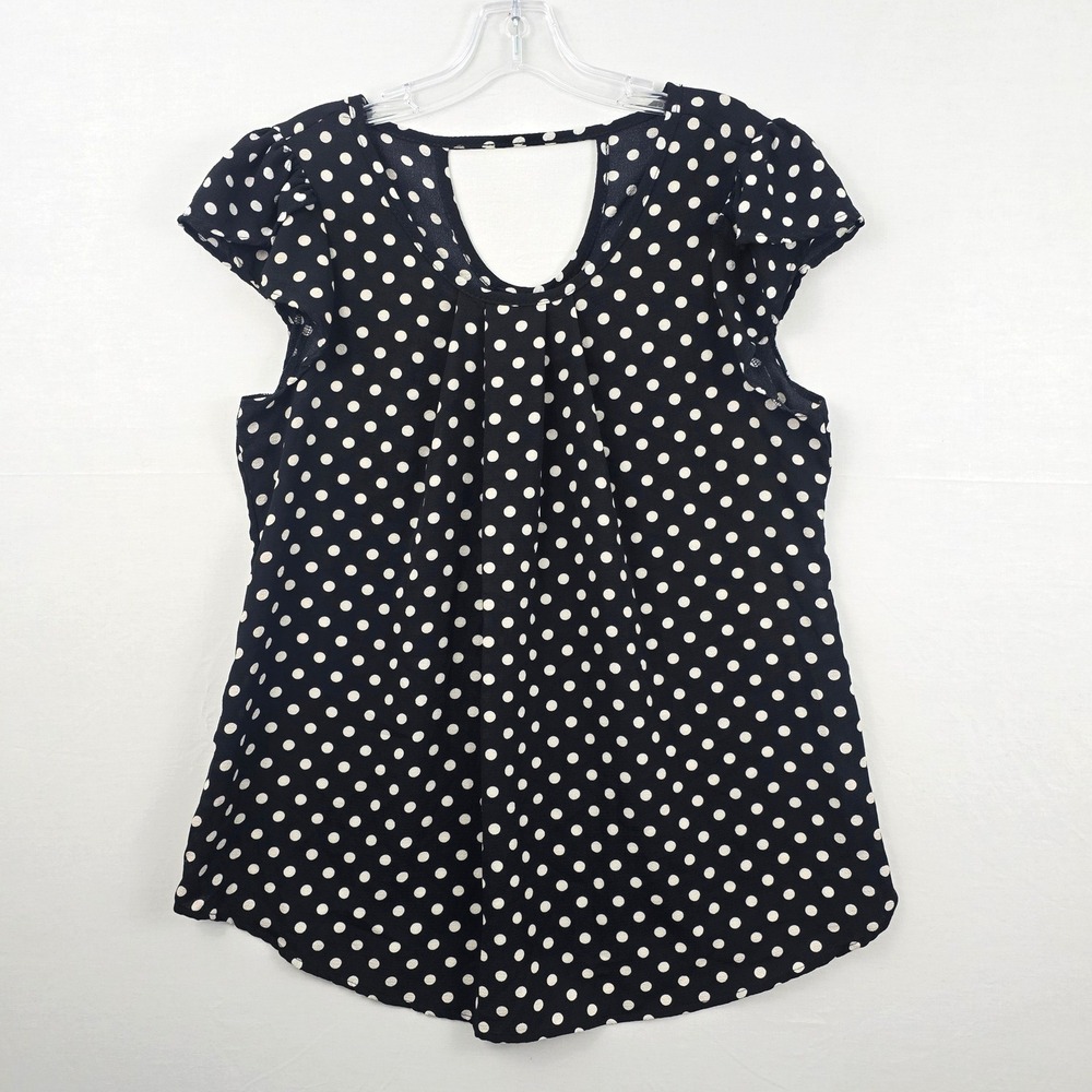 First Love Short Sleeve Scoop Neck Polka Dot Women Top Black White 1X‎